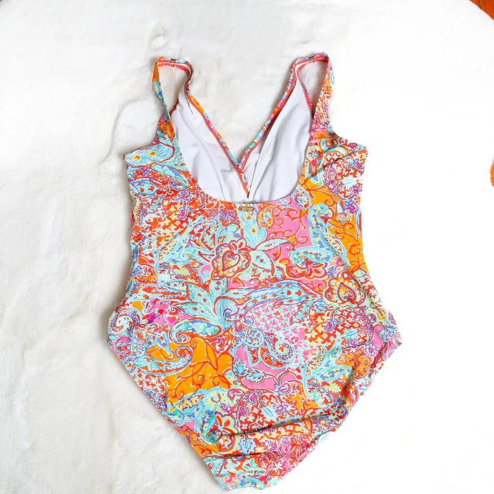 LAUREN RALPH LAUREN Amara Patchwork Surplice One-Piece Swimsuit Size 16